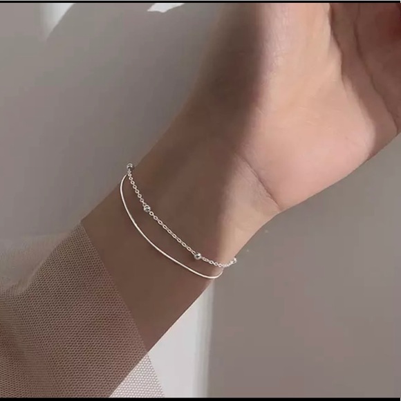 "925 Sterling Silver Double Layer Beaded Chain Bracelet with Extension" - Picture 3 of 7